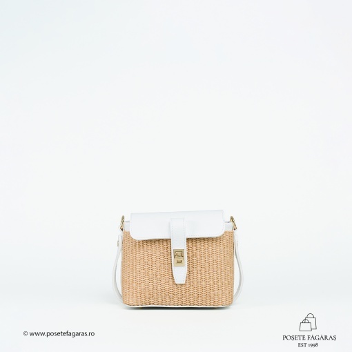 Poseta Linda - Piele &amp; Rafie - ALB-SIMPLU - Img 2