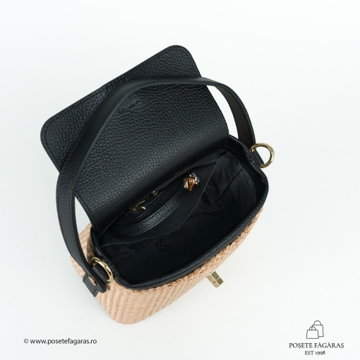Poseta Linda - Piele &amp; Rafie - NEGRU - Img 4