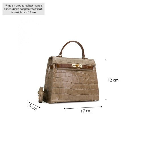 Poseta Piele Thea Croco Baby - CREM-CONIAC - Img 5