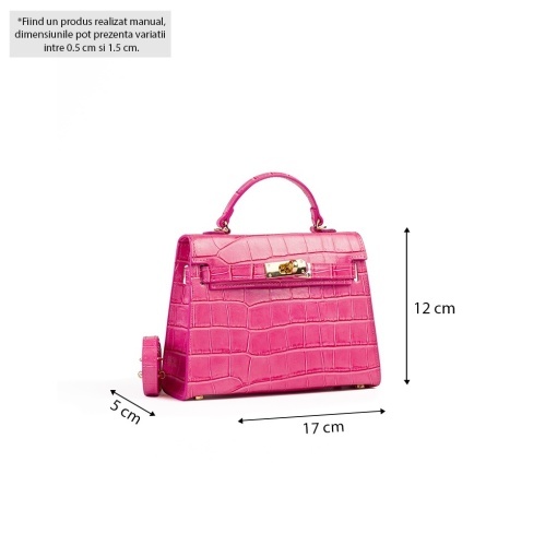 Poseta Piele Thea Croco Baby - FUCSIA - Img 5