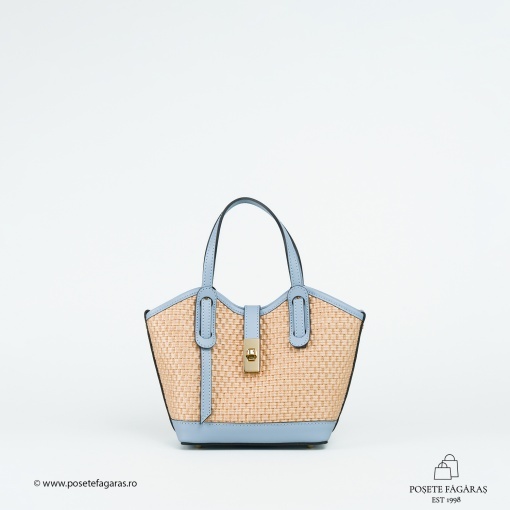 Poseta Loren - Piele &amp; Rafie - BLEU - Img 2
