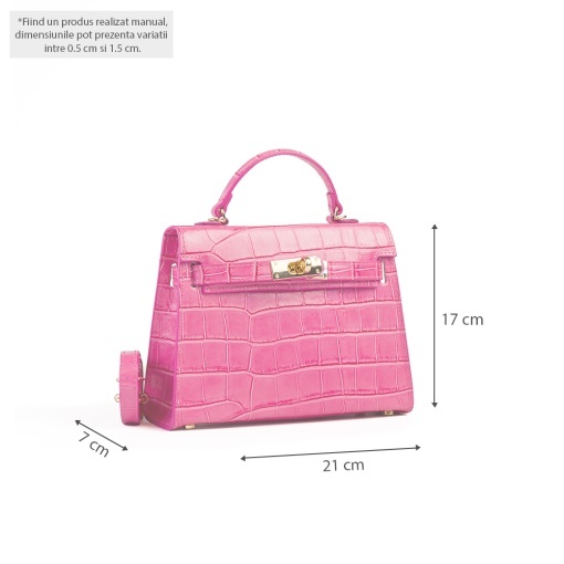 Poseta Piele Thea Croco Mini - ROZ-BOMBON - Img 5