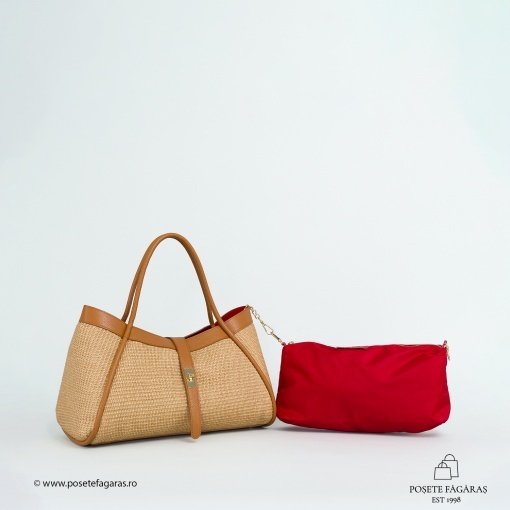 Poseta Lima - Piele &amp; Rafie - CAMEL - Img 4
