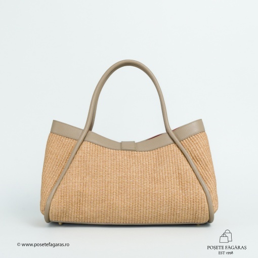 Poseta Lima - Piele &amp; Rafie - CREM - Img 3
