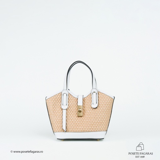 Poseta Loren - Piele &amp; Rafie - ALB-SIMPLU - Img 2
