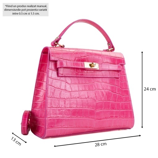 Poseta Piele Teresa - CROCO-FUCSIA - Img 5