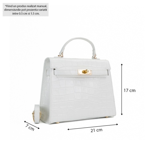 Poseta Piele Thea Croco Mini - ALB-SIMPLU - Img 5