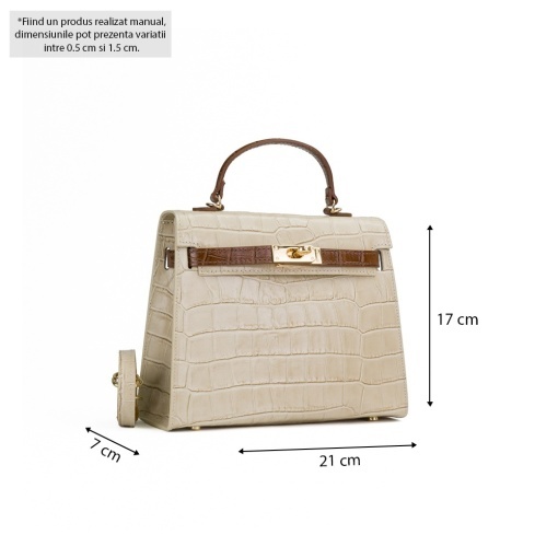 Poseta Piele Thea Croco Mini - BEJ-CONIAC - Img 5