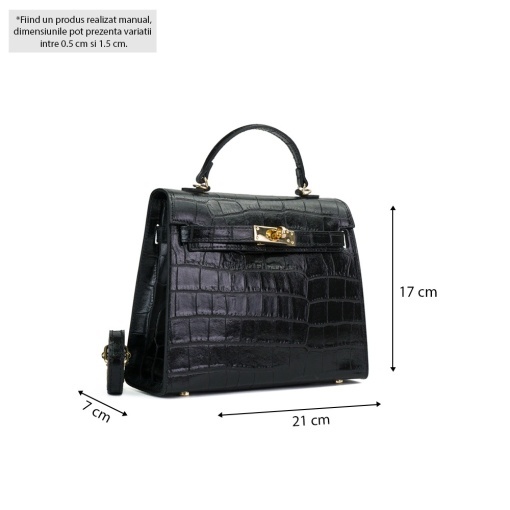 Poseta Piele Thea Croco Mini - NEGRU - Img 5