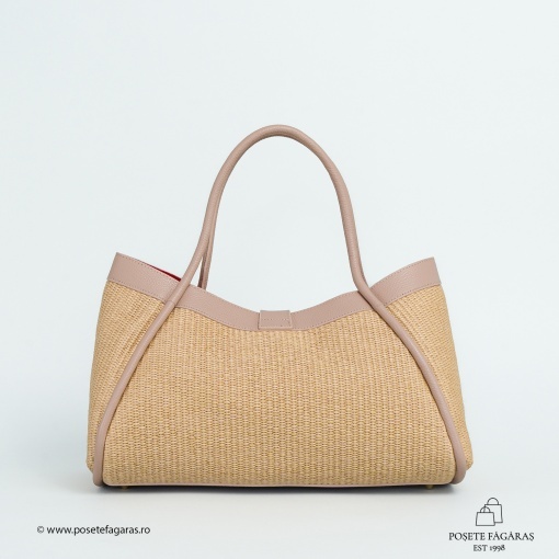 Poseta Lima - Piele &amp; Rafie - ROZ PUDRA - Img 3