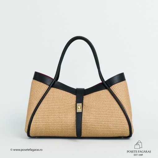 Poseta Lima - Piele &amp; Rafie - NEGRU - Img 2
