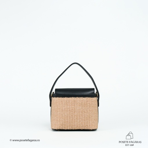 Poseta Linda - Piele &amp; Rafie - NEGRU - Img 2