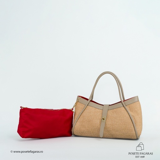 Poseta Lima - Piele &amp; Rafie - CREM - Img 4