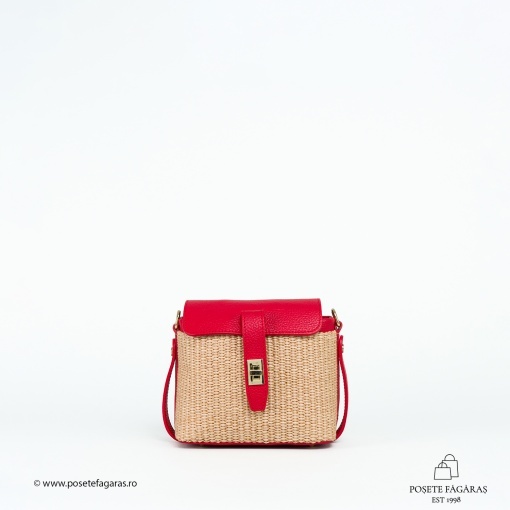 Poseta Linda - Piele &amp; Rafie - ROSU - Img 3