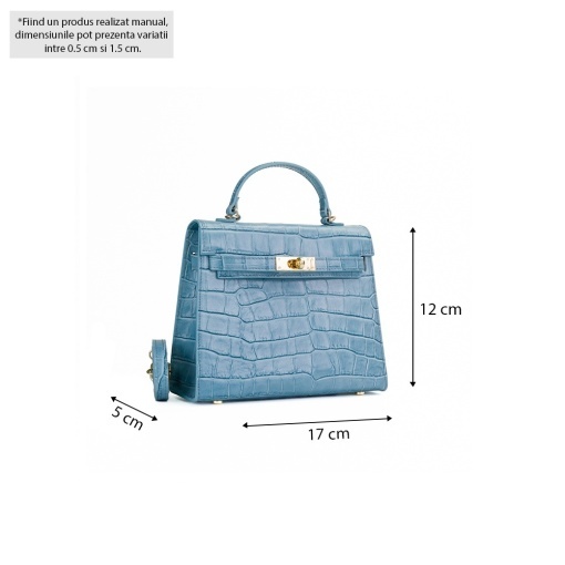Poseta Piele Thea Croco Baby - BLEU - Img 5