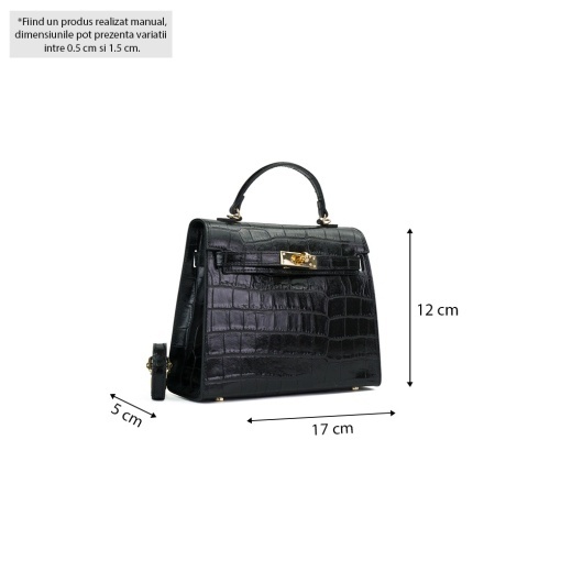 Poseta Piele Thea Croco Baby - NEGRU - Img 5