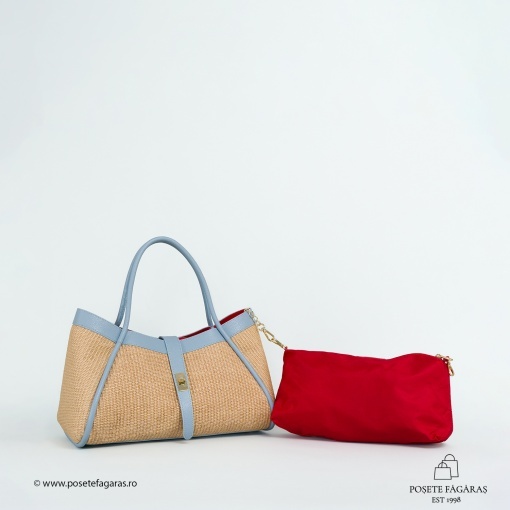 Poseta Lima - Piele &amp; Rafie - BLEU - Img 4