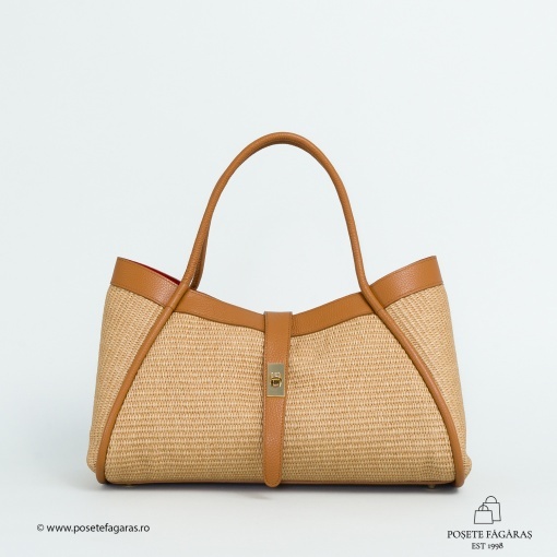 Poseta Lima - Piele &amp; Rafie - CAMEL - Img 2