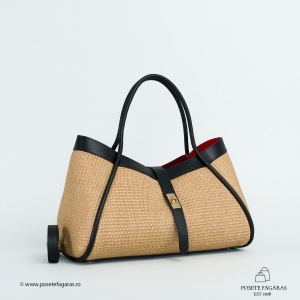 Poseta Lima - Piele & Rafie - NEGRU