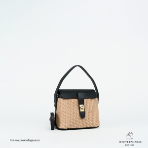 Poseta Linda - Piele & Rafie - NEGRU