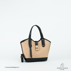 Poseta Loren - Piele & Rafie - NEGRU