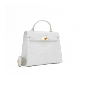 Poseta Piele Thea Croco Mini - ALB-SIMPLU