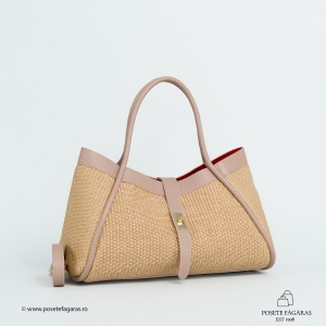 Poseta Lima - Piele & Rafie - ROZ PUDRA
