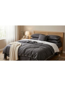 Set lenjerie de pat uni gri ci vipusca 7 piese 180 x 200