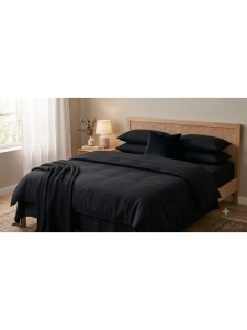 Set lenjerie de pat uni negru cu vipusca 7 piese 180 x 200