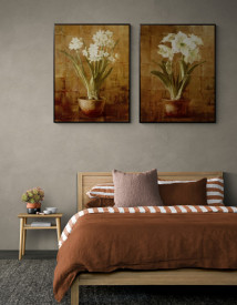 Tablou living flori - White Narcissus on Bronze