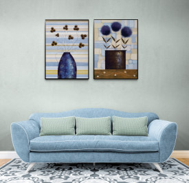Tablou living flori - Study of Mimosa in Blue - Img 4