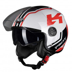 PILOT - Casca Open-face FAZER (sun visor) - M, rosu / alb [bicolor]