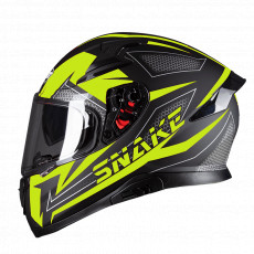 PILOT - Casca Full-face SNAKE (cu ochelari soare) - negru mat / galben fluo, L