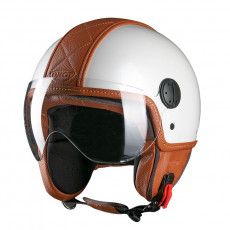 PILOT - Casca Open-face PELLE - alb / maro, XL