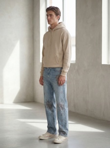 Blugi relaxed fit din denim cu imprimeu floral