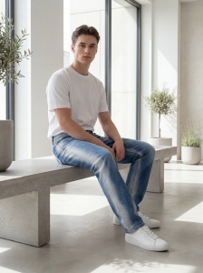 Blugi slim straight din denim prespălat