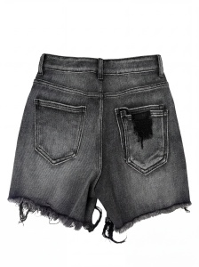 Pantaloni scurți din denim gri distressed cu inserții negre - Img 5
