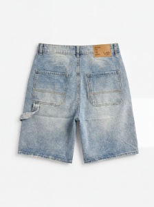 Pantaloni scurți carpenter din denim cu panouri în carouri - Img 6