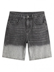 Pantaloni scurți din denim cu efect degrade și aplicații strălucitoare - Img 5