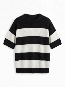 Tricou tricotat oversized în dungi alb-negru - Img 5