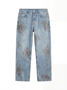 Blugi relaxed fit din denim cu imprimeu floral - Img 5