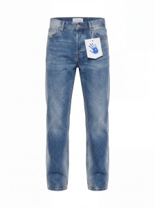 Blugi slim straight din denim prespălat - Img 5
