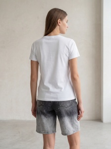 Pantaloni scurți din denim cu efect degrade și aplicații strălucitoare - Img 2