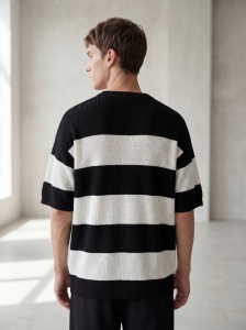 Tricou tricotat oversized în dungi alb-negru - Img 2