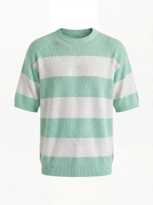 Tricou tricotat oversized în dungi verde mentă și crem - Img 5