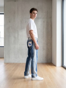 Blugi slim straight din denim prespălat - Img 2