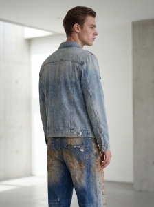Blugi wide leg distressed cu efect dirty wash