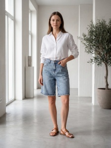 Pantaloni scurți din denim relaxed fit cu tiv destrămat - Img 2