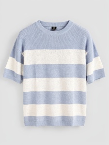 Tricou tricotat oversized în dungi bleu - Img 5