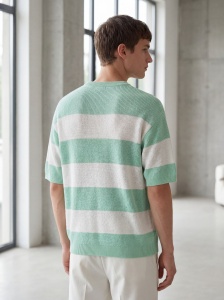 Tricou tricotat oversized în dungi verde mentă și crem - Img 2